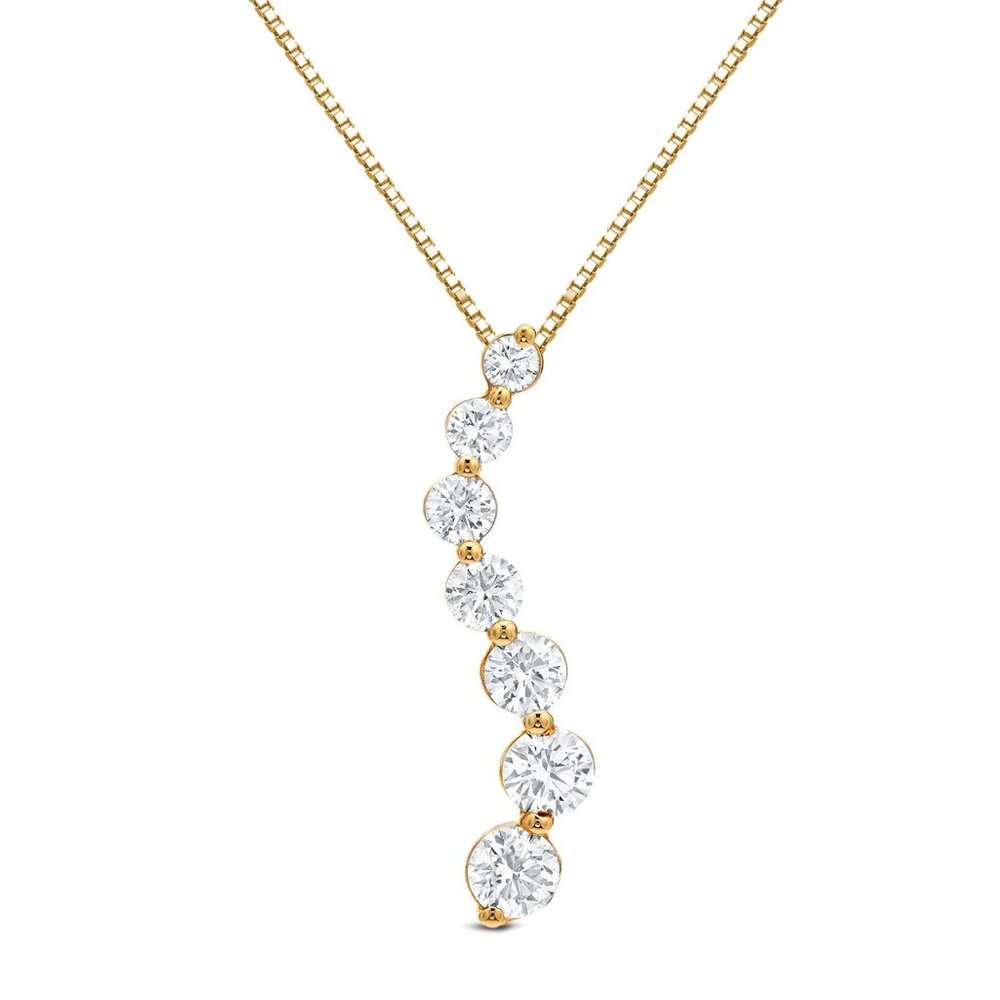 14K Gold Seven Stone Diamond Necklace